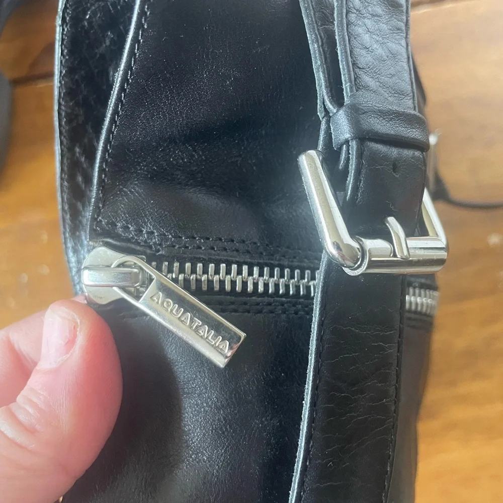 Aquatalia Women's Black Leather Buckles Combat Biker Moto Boots Italy Size 10 - Picture 7 of 8